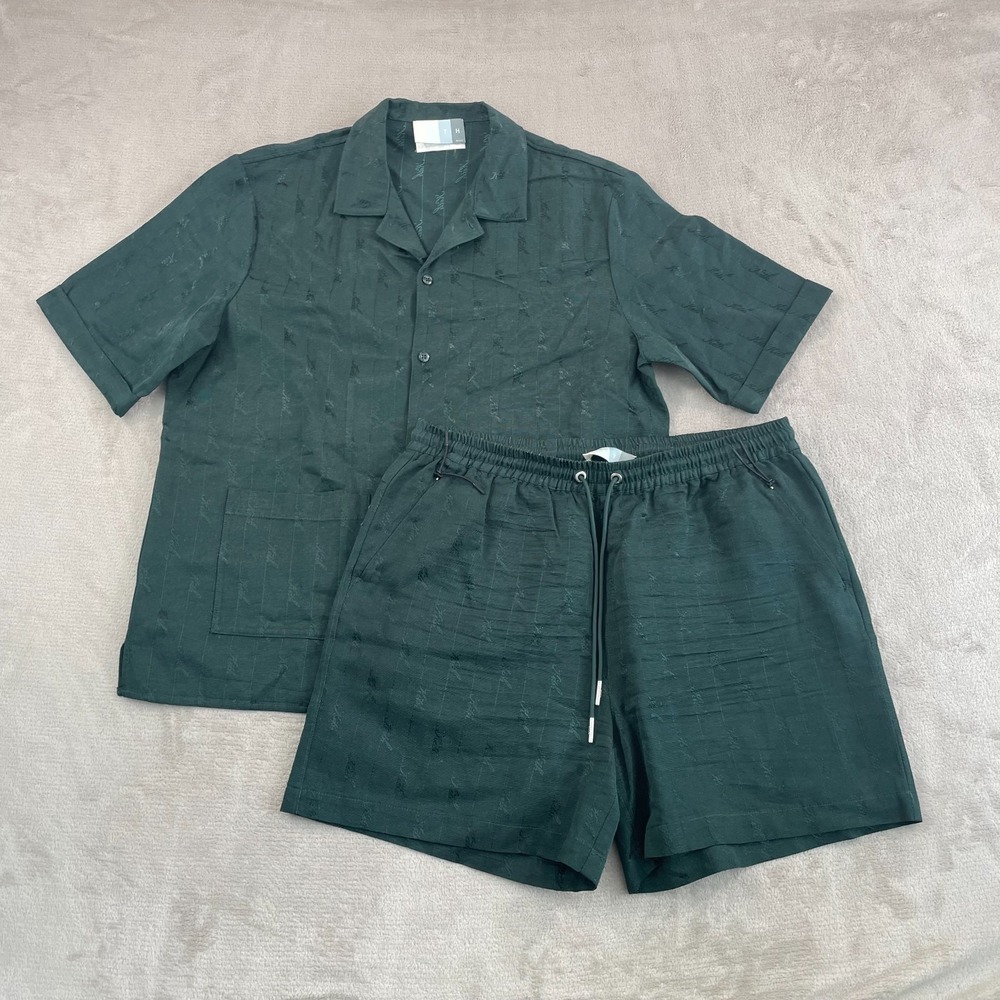 Kith Jacquard Faille Cedar Shorts Shirt Set Men‎ Large Green Woven Kith Script